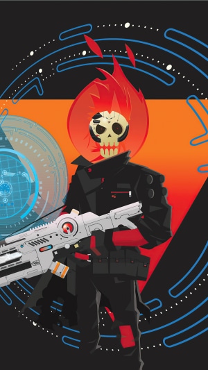 Cyberpunk skeleton with a gun