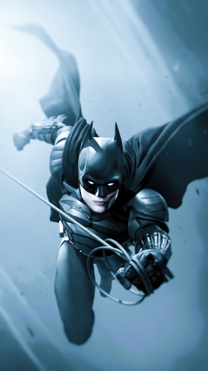 Batman swinging on a wire
