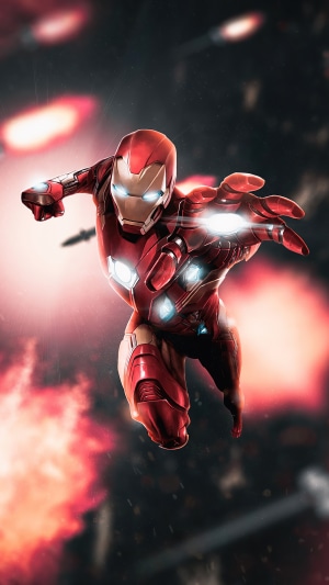 Iron Man in action with explosions