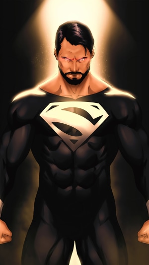 Superman in black suit artwork