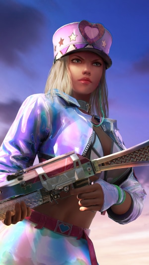 Woman in colorful outfit holding a gun in PUBG