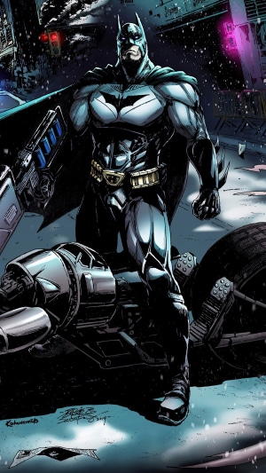 Batman on Batpod in Gotham City