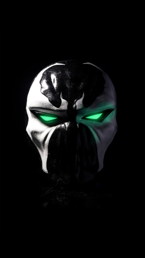 Spawn mask with glowing green eyes