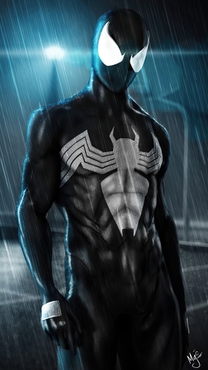 Spider-Man in black suit artwork
