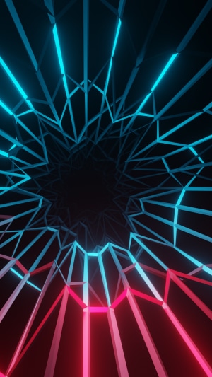 Abstract digital art with neon geometric tunnel