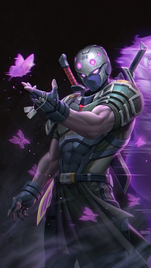 Genji from Overwatch with purple butterflies