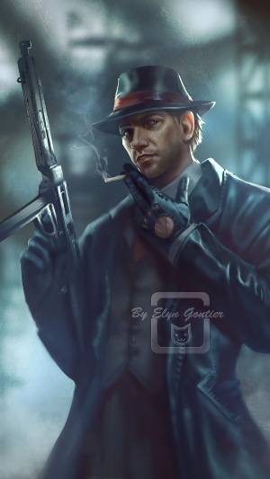 Man with submachine gun and cigarette