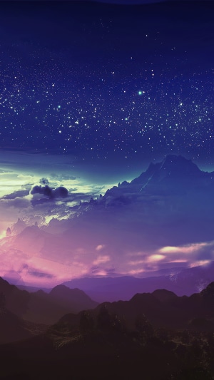 Digital art landscape with mountains and stars