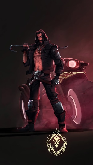 Man with crowbar and motorcycle