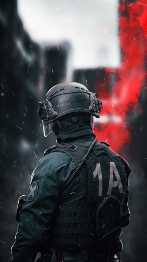 4K Image of Tactical Soldier with Red Smoke