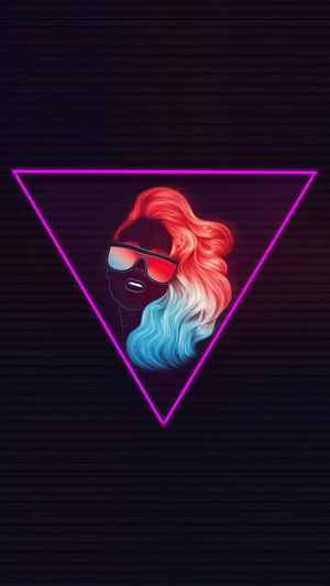Digital art of a woman with colorful hair and sunglasses