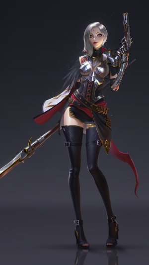Fantasy girl with gun and spear