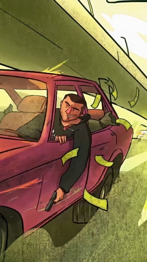 Man in car with gun and money