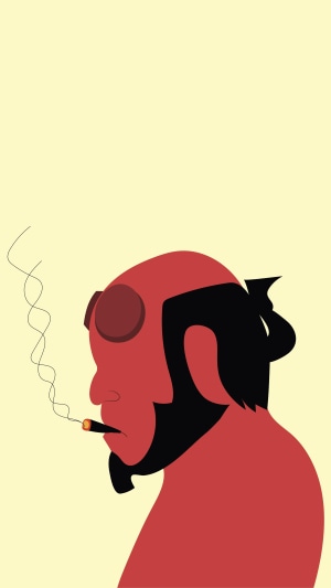 Hellboy smoking a cigar, minimalist illustration