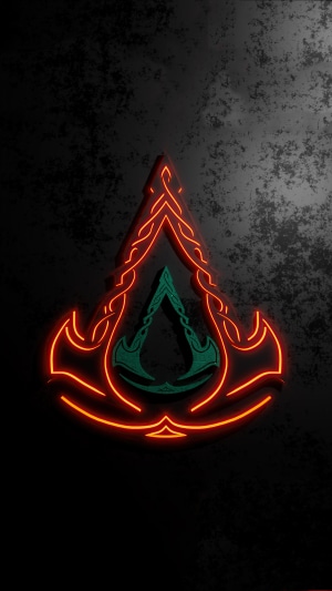 Assassin's Creed Valhalla logo with neon outline