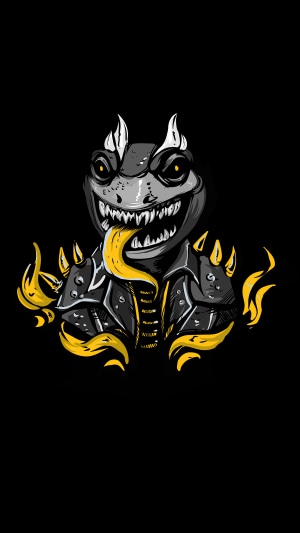 Scary lizard character in a leather jacket