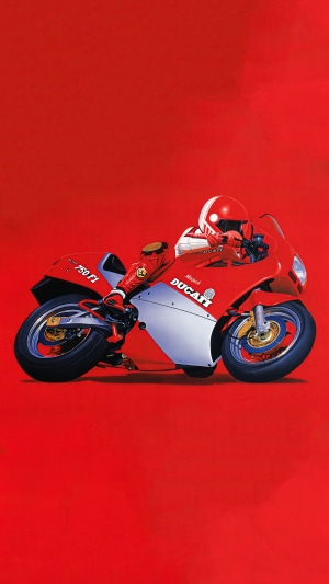 Red Ducati 750 F1 Motorcycle with Rider