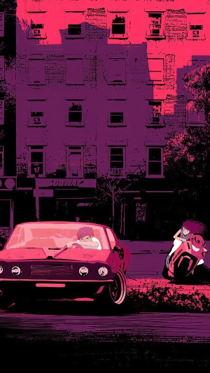 Anime car and motorcycle scene