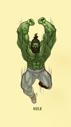 Hulk artwork with a top knot and beard