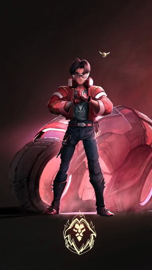 Artwork of a character with a motorcycle