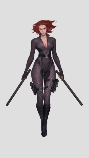 Black Widow artwork with batons