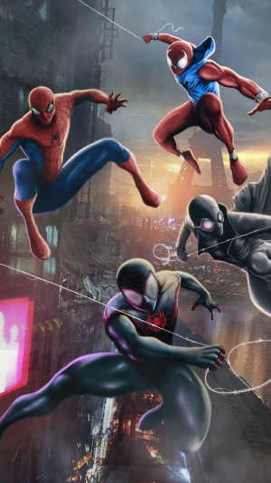 Spider-Man and allies in a city