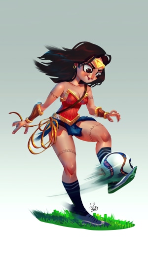 Wonder Woman playing soccer