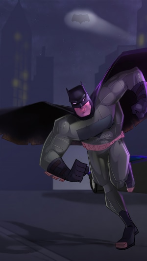 Batman from DC Comics running at night