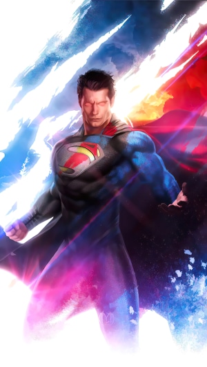 Superman artwork with red and blue abstract background