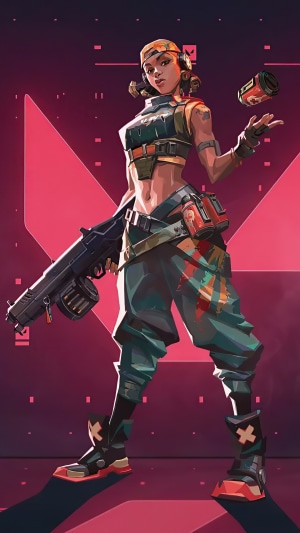 Raze from Valorant holding a weapon