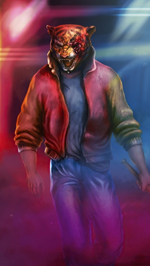 Man with tiger mask and baseball bat