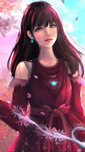 Artwork of a young woman with dark hair