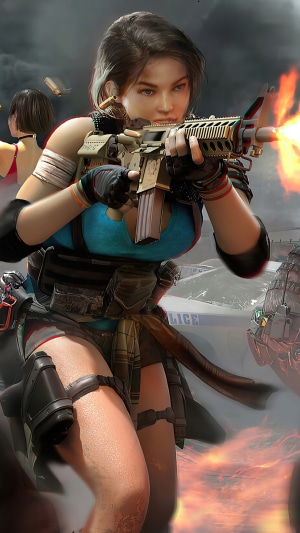 Jill Valentine from Resident Evil firing a rifle
