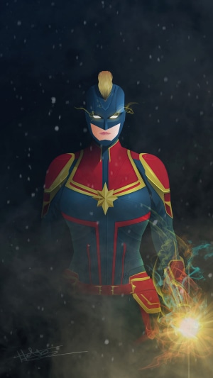 Captain Marvel artwork with energy blast