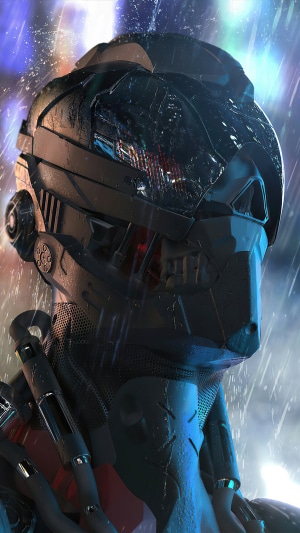 Robot in the rain, digital art