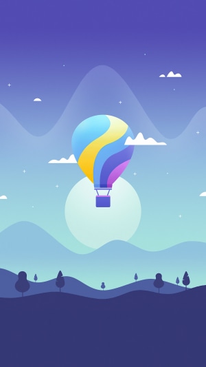 Minimalist hot air balloon over rolling hills
