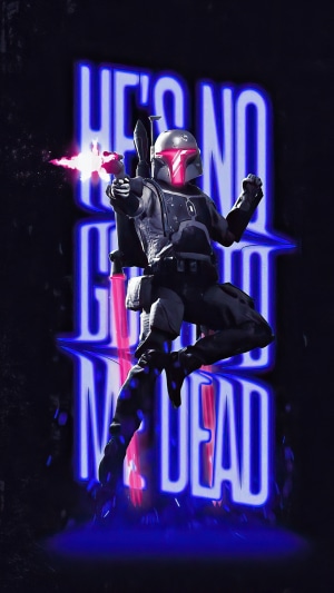 Boba Fett from Star Wars with Neon Text