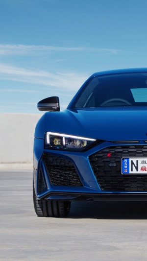 Blue Audi R8 sports car front view