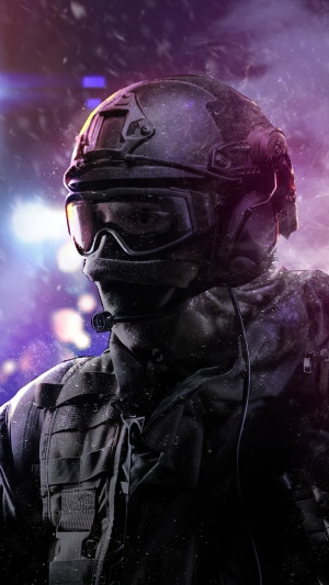 Soldier in tactical gear and helmet