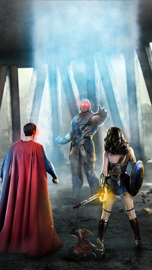 Superman, Wonder Woman, and Darkseid in Justice League artwork