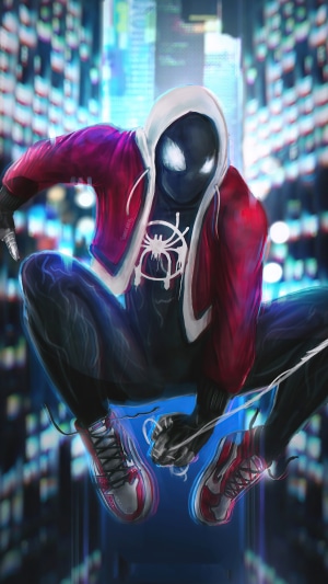 Miles Morales Spider-Man in a city at night