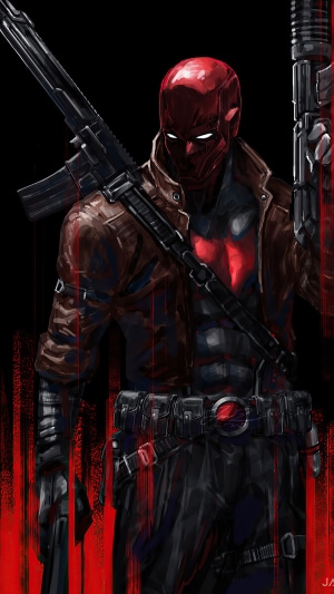 Red Hood artwork with guns