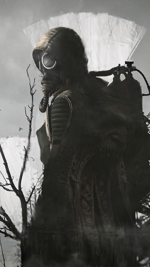Stalker 2 character with gas mask and backpack