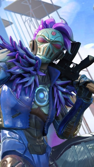 Player from PUBG wearing a blue and purple outfit