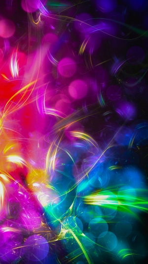 Abstract digital art with colorful light streaks and bokeh