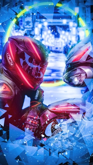 Digital Art of Two Bikers in Helmets