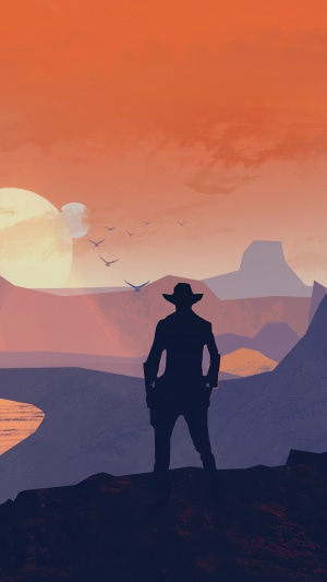 Cowboy silhouette in Red Dead Redemption 2 landscape