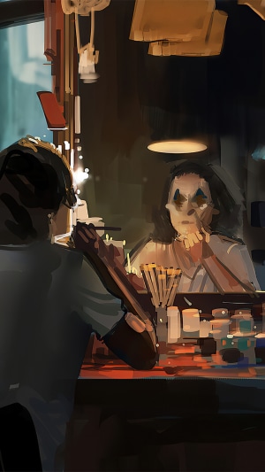 Joker in front of a mirror