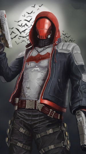 Red Hood artwork with bats and moon