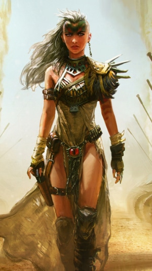 Female warrior in desert wasteland